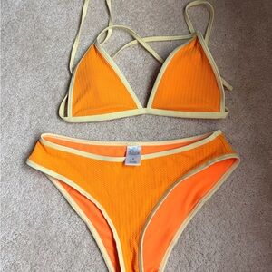 wild fable Orange Textured Triangle Bikini Set with Cream Trim